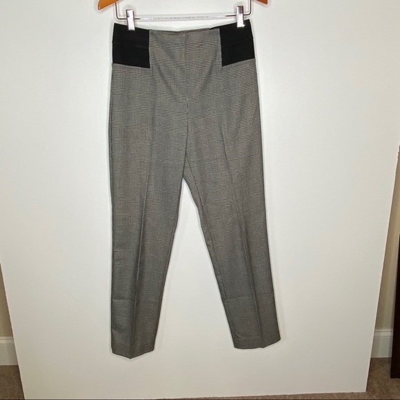 Taylor Brooke Black Plaid Elastic Waist Straight Ankle Pants Sz 2 - Picture 1 of 6